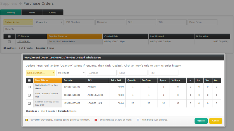 Purchase order management for marketplace sellers